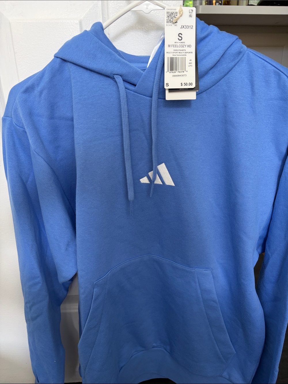 adidas Blue Men's Hoodie with White Logo